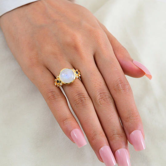 EVER TRUE Regenbogen Mondstein, Iolit Ring 950 Kupfer (Größe 20.00) ca. 7,03 ct