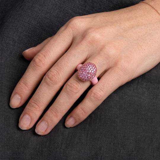D'Joy gefärbter Rosa Jade und Rosa Saphir Ring, 925 Silber rosévergoldet - 15,52 ct