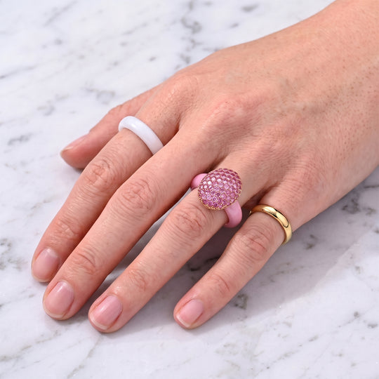 D'Joy Gefärbte Rosa Jade, Rosa Saphir Ring 925 Silber Rosévergoldet (Größe 19.00) ca. 13.73 ct