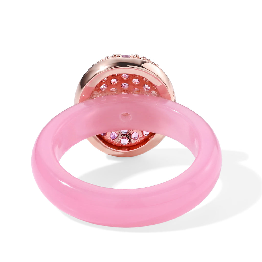 D'Joy Gefärbte Rosa Jade, Rosa Saphir Ring 925 Silber Rosévergoldet (Größe 19.00) ca. 13.73 ct