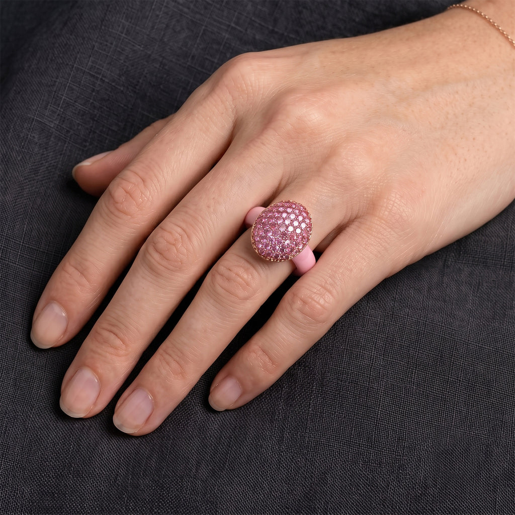 D'Joy gefärbter Rosa Jade und Rosa Saphir Ring, 925 Silber rosévergoldet - 15,52 ct