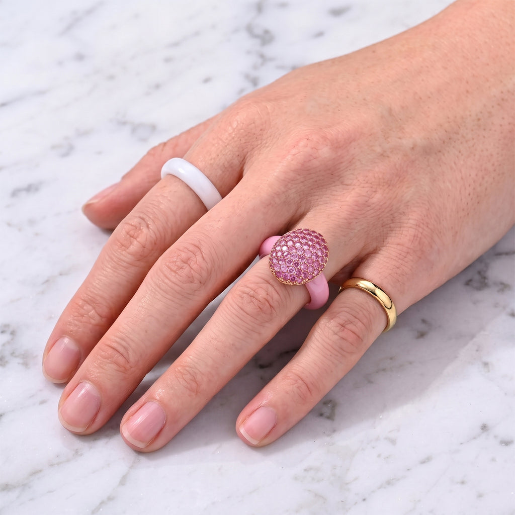 D'Joy gefärbter Rosa Jade und Rosa Saphir Ring, 925 Silber rosévergoldet - 15,52 ct