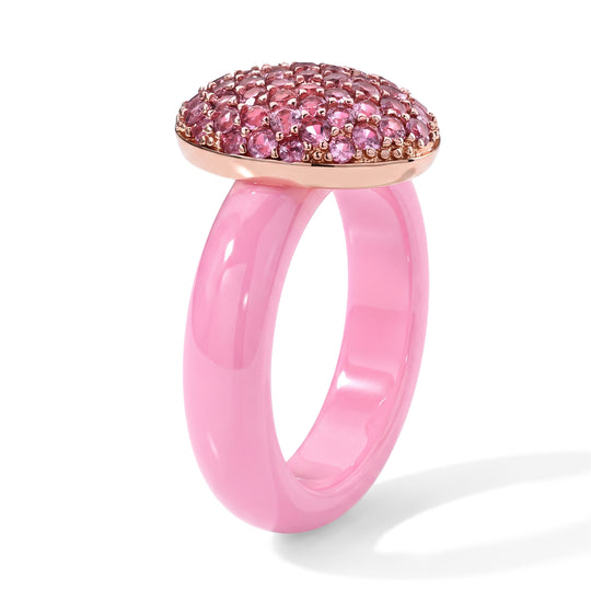 D'Joy gefärbter Rosa Jade und Rosa Saphir Ring, 925 Silber rosévergoldet - 15,52 ct