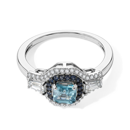 D'Joy AA Blauer Zirkon, Blauer Saphir Ring 925 Silber Rhodiniert (Größe 19.00) ca. 2.52 ct