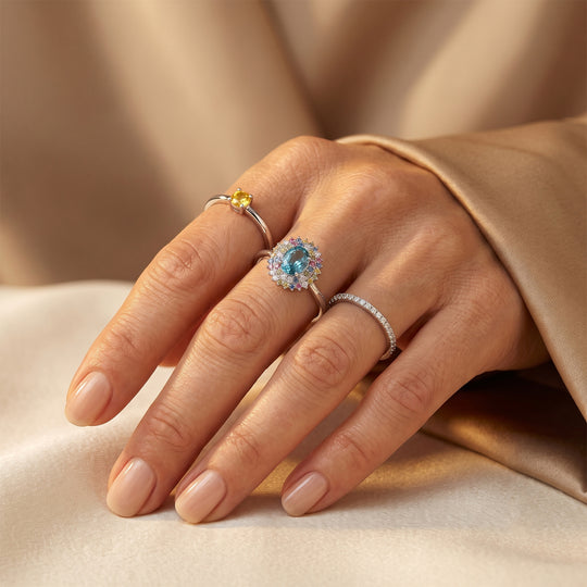 LUXURIANT DIAMOND - AA Blauer Zirkon, Lab Grown Blauer Diamant Ring 925 Silber Rhodiniert (Größe 19.00) ca. 3,58 ct