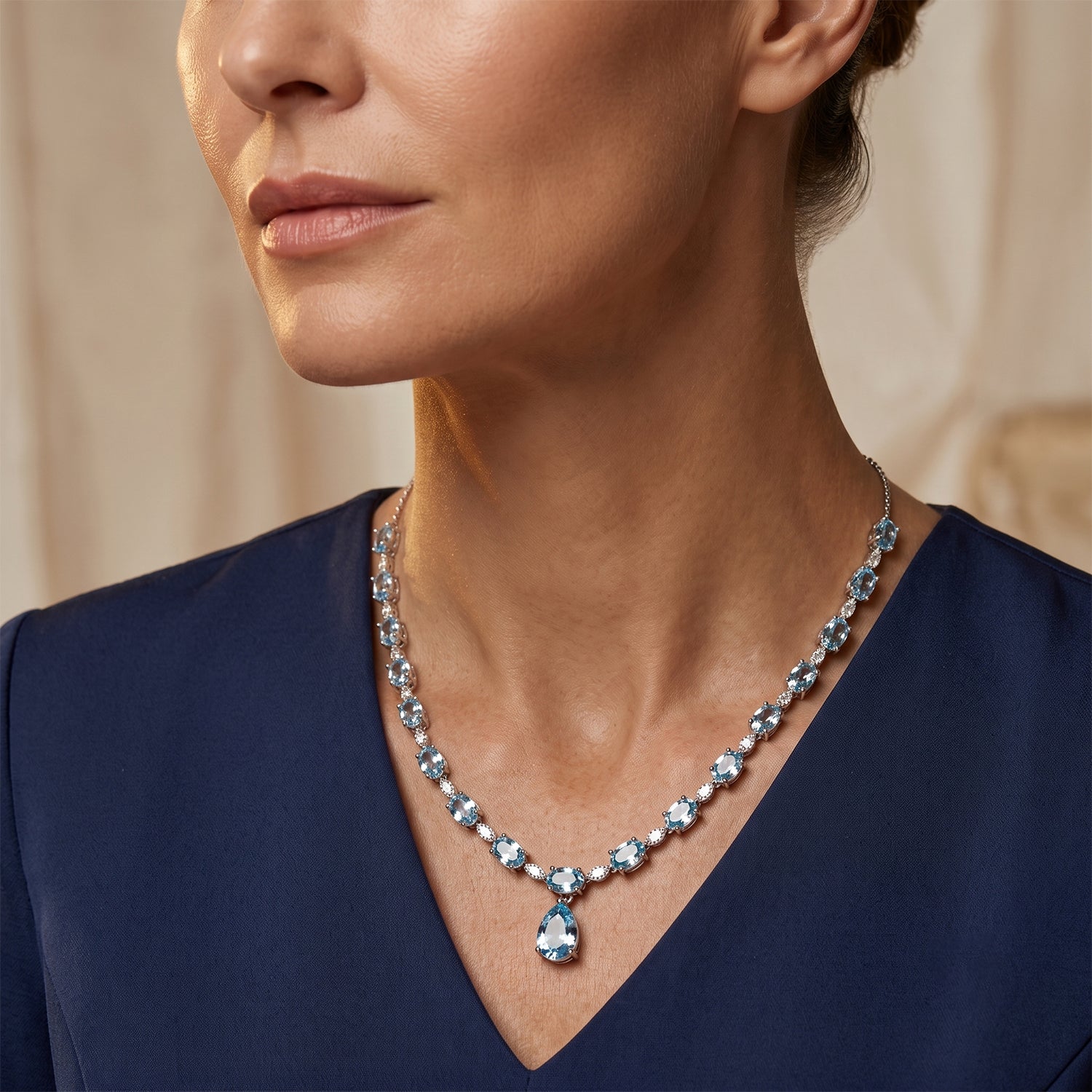 D'Joy AA Blauer Zirkon Halskette ca. 45 cm 925 Silber Rhodiniert ca. 16,19 ct.