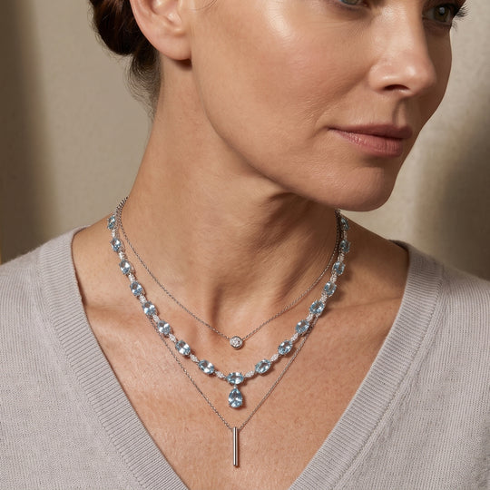 D'Joy AA Blauer Zirkon Halskette ca. 45 cm 925 Silber Rhodiniert ca. 16,19 ct.