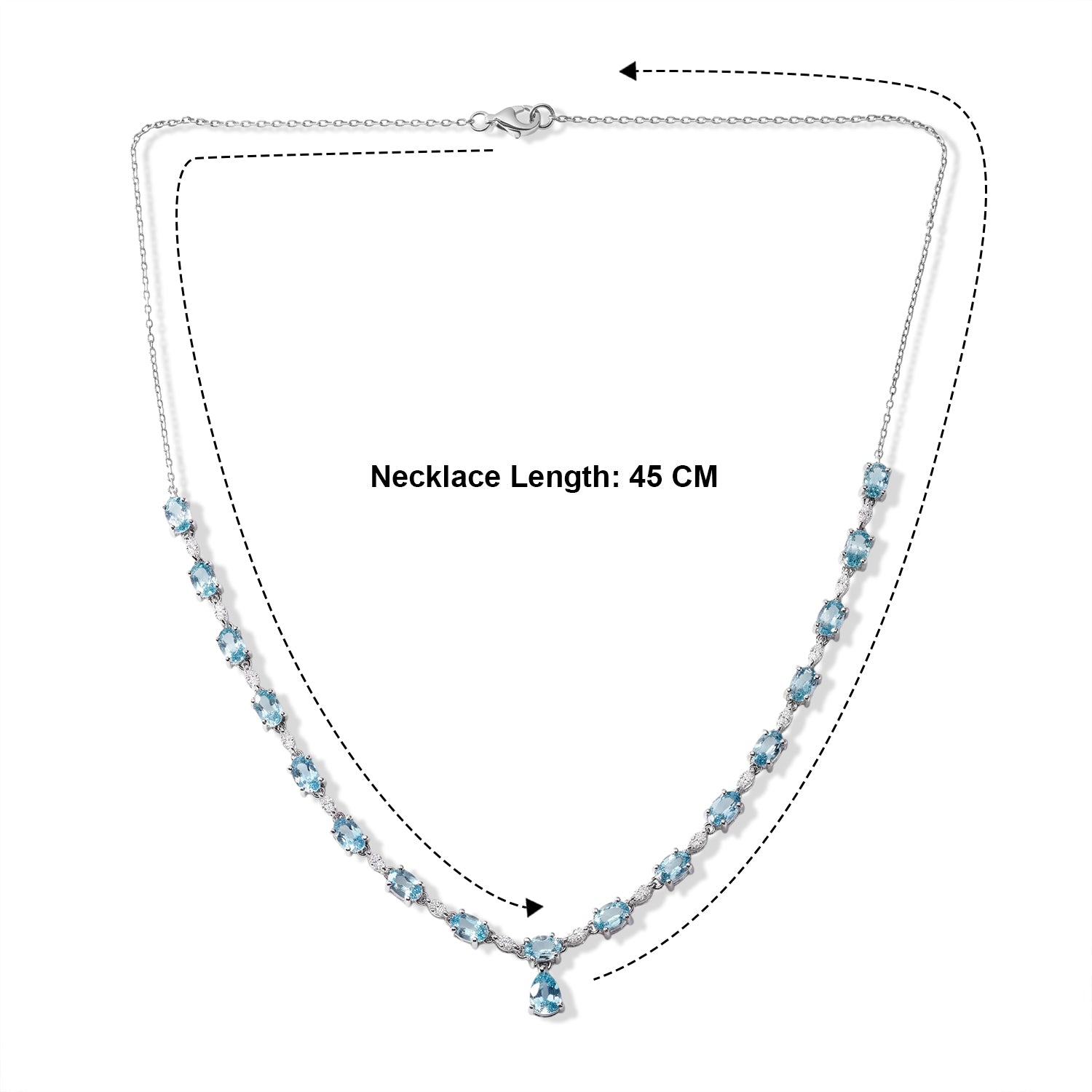 D'Joy AA Blauer Zirkon Halskette ca. 45 cm 925 Silber Rhodiniert ca. 16,19 ct.