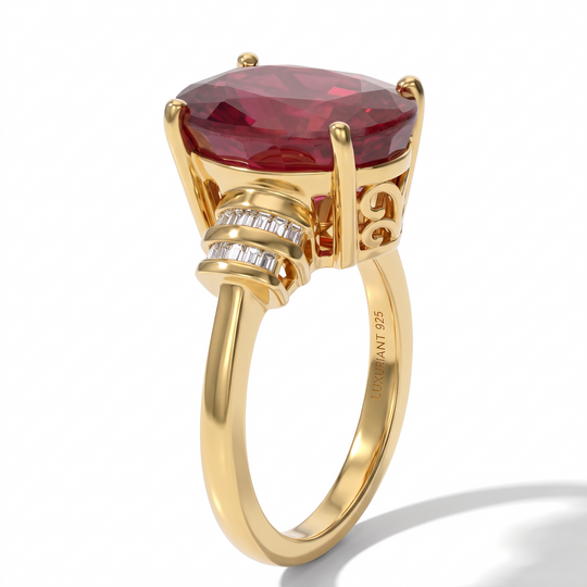 LUXURIANT DIAMOND - AAA Afrikanischer Rubin (Fissure gefüllt), Lab Grown Diamant Ring 925 Silber 750 Gelbgold vermeil (Größe 19.00) ca. 7,59 ct