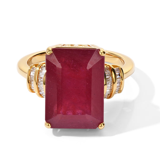 LUXURIANT DIAMOND - AAA Afrikanischer Rubin (Fissure gefüllt), Lab Grown Diamant Ring 925 Silber 750 Gelbgold vermeil (Größe 19.00) ca. 7,59 ct