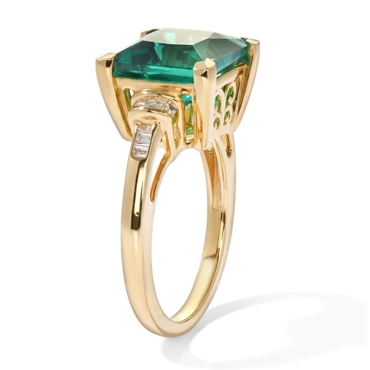 D'Joy Lab Grown Smaragd, Lab Grown Diamant Ring 925 Silber 750 Gelbgold vermeil (Größe 21.00) ca. 4,58 ct
