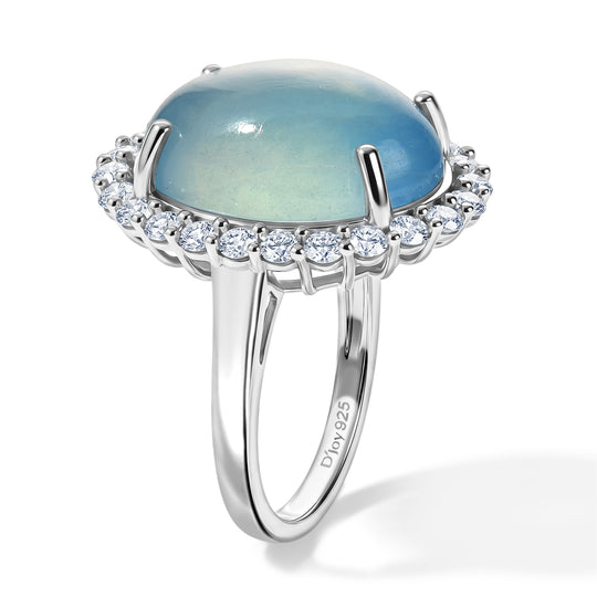 D'Joy Milky Aquamarin, Weißer Zirkon Ring 925 Silber Rhodiniert (Größe 19.00) ca. 20.44 ct