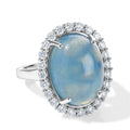 D'Joy Milchiger Aquamarin, Weißer Zirkon Ring 925 Silber Rhodiniert (Größe 20.00) ca. 20,44 ct