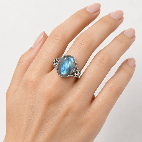 EVER TRUE AAA Labradorit Ring 316L Edelstahl (Größe 20.00) ca. 10,47 ct