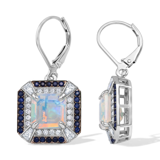 D'Joy AA natürliche, äthiopische Welo Opal, Moissanit und Ceylon Saphir Halo Ohrringe, 925 Silber rhodiniert - 4,08 ct.