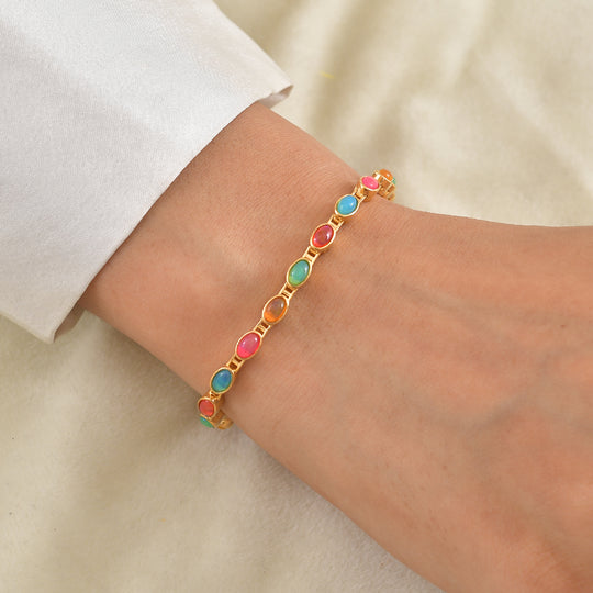 D'Joy AA Natürlicher Mehrfarbiger Welo Opal
  Armband ca. 19 cm 925 Silber 750 Gelbgold vermeil ca. 4,00 ct.