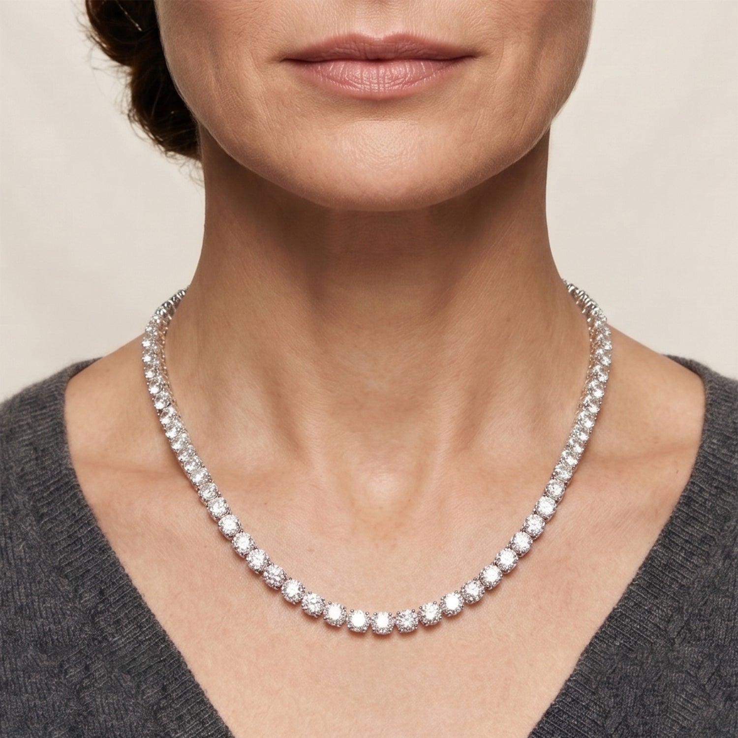 D'Joy Moissanit 45cm Halskette, 925 Silber rhodiniert - 37,98 ct.