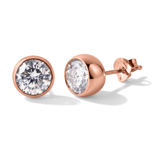 D'Joy Moissanit Solitär Ohrringe, 925 Silber 750 Gelbgold Vermeil - 2 ct.