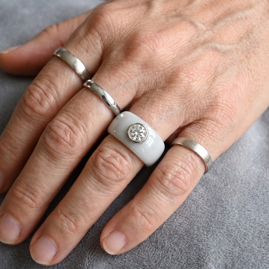 D'Joy Weiße Jade, Moissanit Ring 925 Silber Rhodiniert (Größe 18.00) (10-15 Werktage Lieferzeit) ca. 29.00 ct