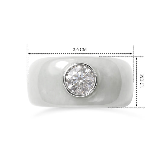 D'Joy Weiße Jade, Moissanit Ring 925 Silber Rhodiniert (Größe 18.00) (10-15 Werktage Lieferzeit) ca. 29.00 ct