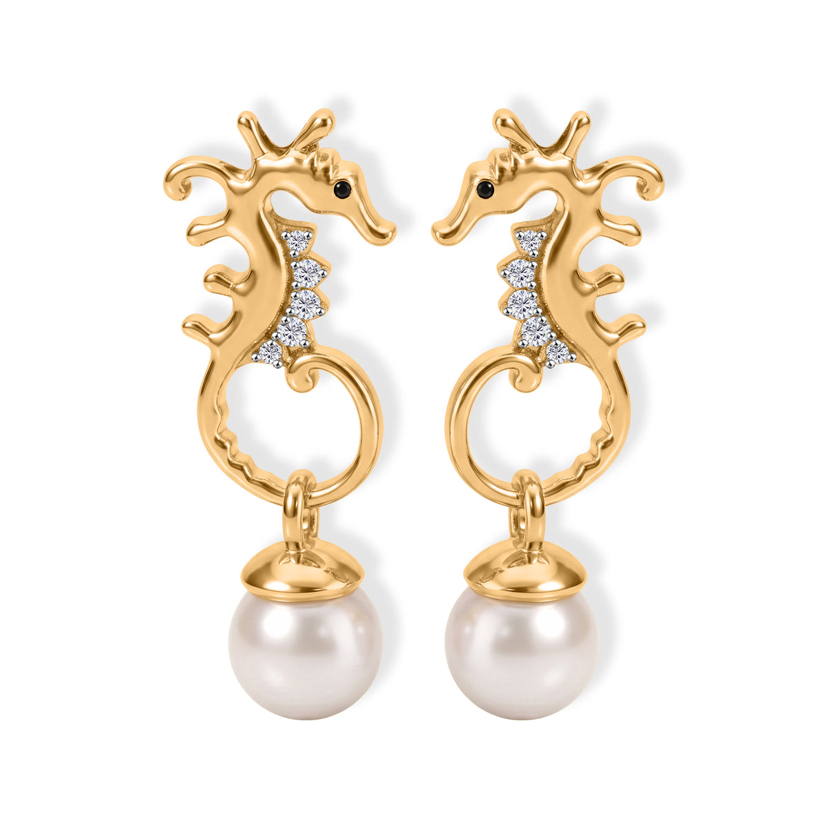 GP - Süßwasser Perle (8 mm), Weißer Zirkon Ohrringe 925 Silber 750 Gelbgold vermeil