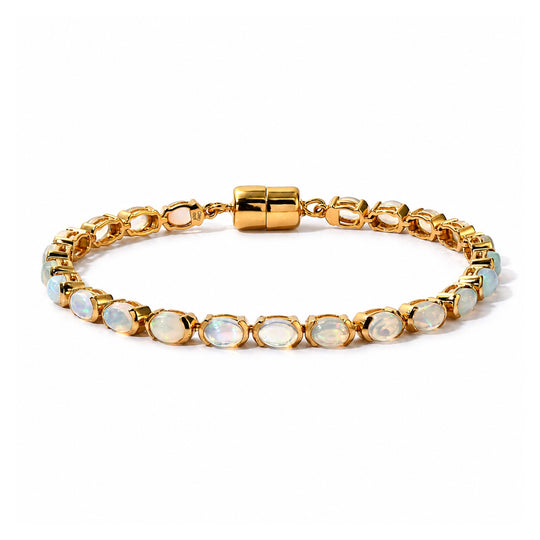 D'Joy AA Natürlicher, äthiopischer Welo Opal Armband ca. 19 cm 925 Silber 750 Gelbgold vermeil ca. 7,18 ct.