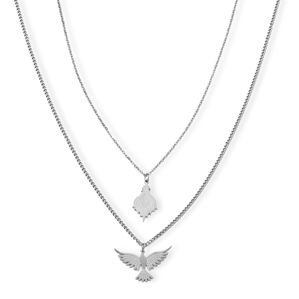 2er-Halsketten-Set mit Vogelmotiv, 316L-Edelstahl, ca. 47 cm + 3,8 cm Verlängerung und 59,7 cm, ca. 9,20 g