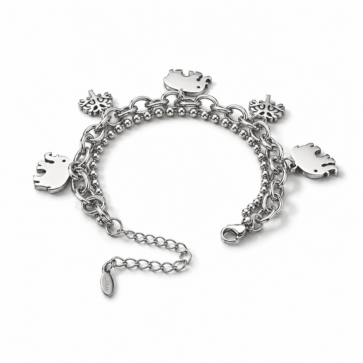 Charm-Armband mit Elefantenmotiven, 316L-Edelstahl, ca. 18 cm, ca. 18,90 g