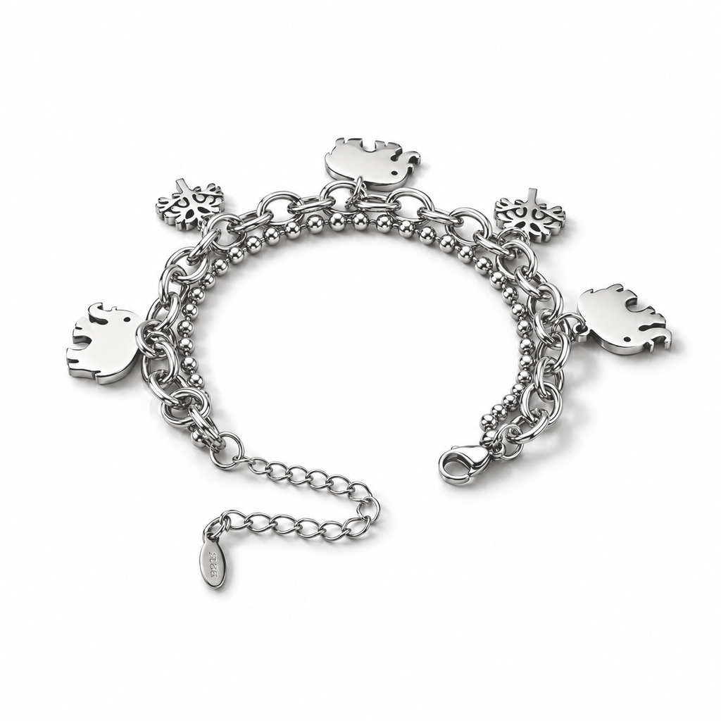 Charm-Armband mit Elefantenmotiven, 316L-Edelstahl, ca. 18 cm, ca. 18,90 g