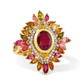 D'Joy Afrikanischer Rubin (Fissure gefüllt), Mehrfarbig-Turmalin Ring 925 Silber 750 Gelbgold vermeil (Größe 16.00) ca. 5,93 ct