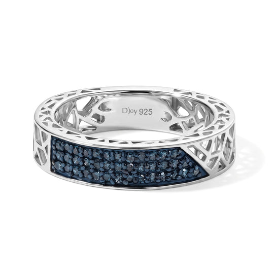 D'Joy Blauer Diamant Ring 925 Silber Rhodiniert (Größe 19.00) ca. 0,23 ct