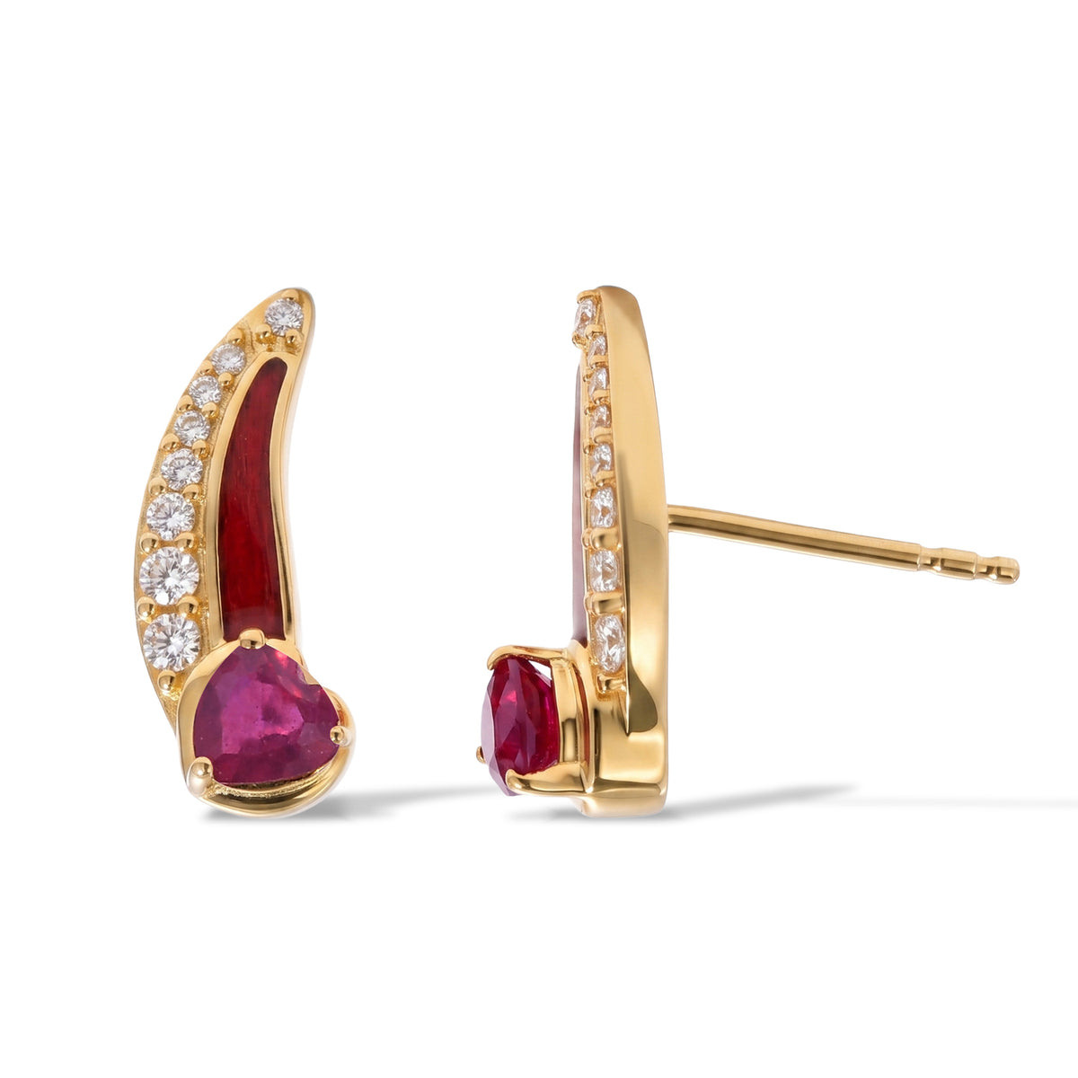 EverTrue AAA afrikanischer Rubin (Fissure gefüllt) und Zirkon Ohrringe, Bronze mit Gelbgold E-Beschichtung - 0,98 ct.