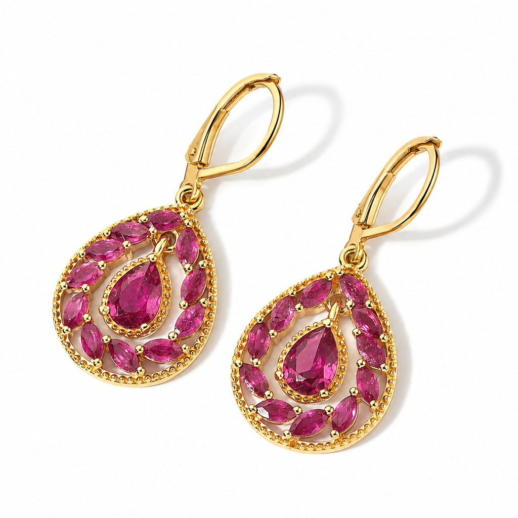 EverTrue AAA afrikanische Rubin (Fissure gefüllt) Ohrringe, Bronze mit Gelbgold E-Beschichtung - 4,44 ct.