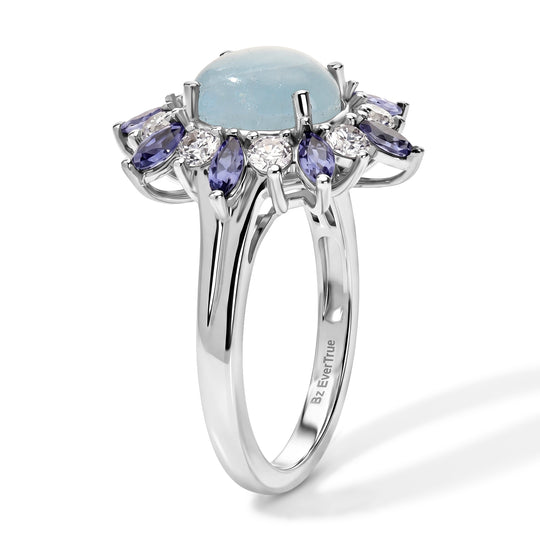 EverTrue milchiger Aquamarin, Iolit und Zirkon Ring, Bronze mit Platin E-Beschichtung - 3,60 ct.