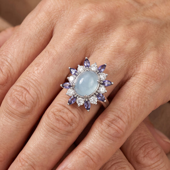 EverTrue milchiger Aquamarin, Iolit und Zirkon Ring, Bronze mit Platin E-Beschichtung - 3,60 ct.