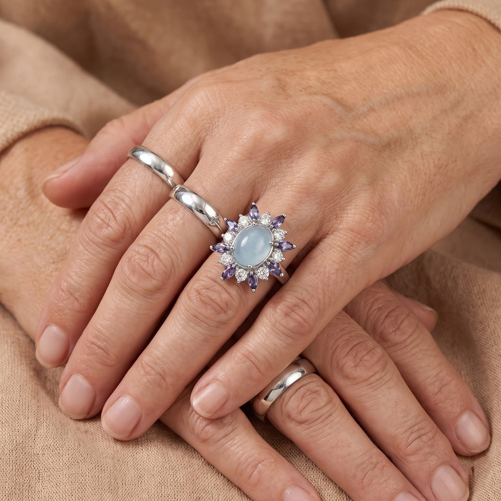 EVER TRUE Milchiger Aquamarin, Iolit Ring Reine Bronze (Größe 17.00) ca. 3,60 ct