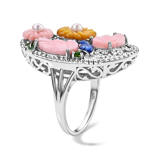 JARDIN KOLLEKTION D'Joy Natürlicher Chromdiopsid, Afrikanischer Amethyst Ring 925 Silber Rhodiniert (Größe 21.00) 0.22 ct