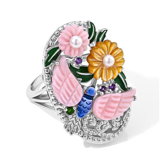 JARDIN KOLLEKTION D'Joy Natürlicher Chromdiopsid, Afrikanischer Amethyst Ring 925 Silber Rhodiniert (Größe 21.00) 0.22 ct