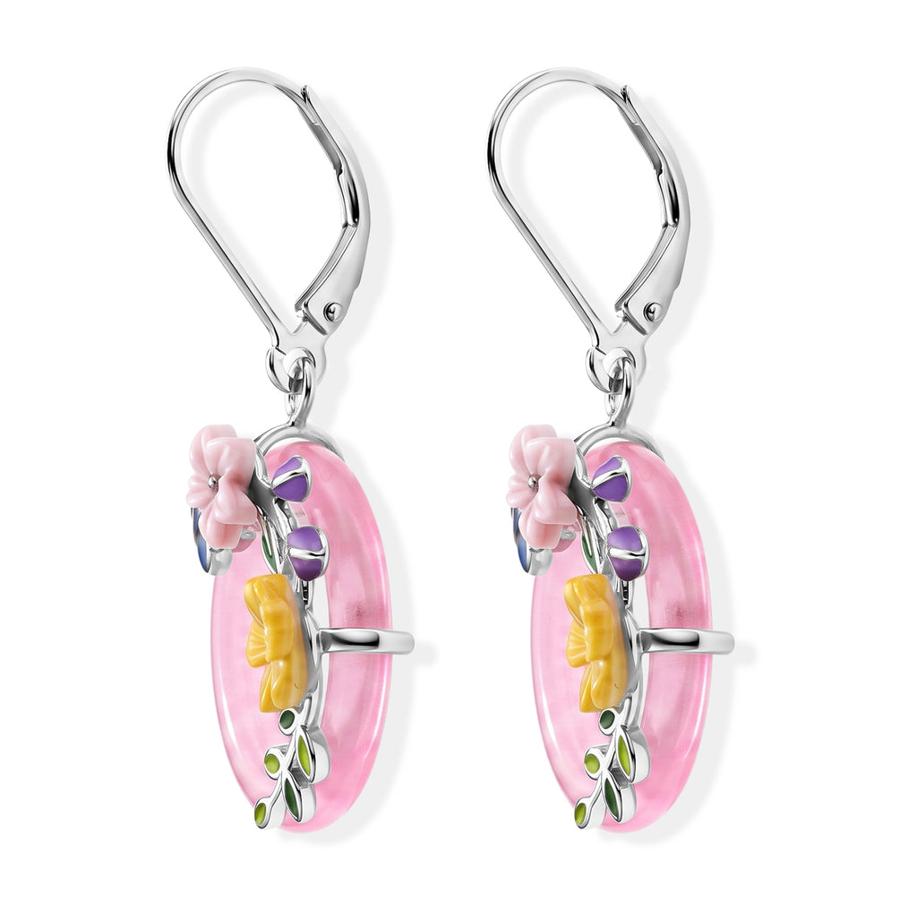 JARDIN KOLLEKTION D'Joy Rosa Jade, Gelbes Perlmutt (6mm) Ohrringe 925 Silber Rhodiniert 12.00 ct