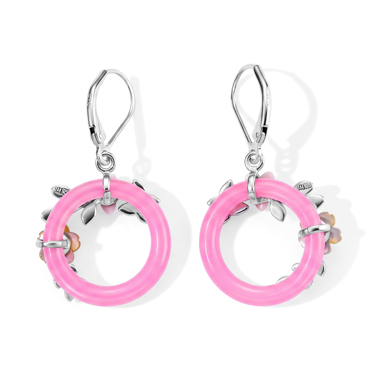 JARDIN KOLLEKTION D'Joy rosa Jade, 6mm gelbes und rosa Perlmutt Ohrringe, 925 Silber rhodiniert - 12,17 ct.