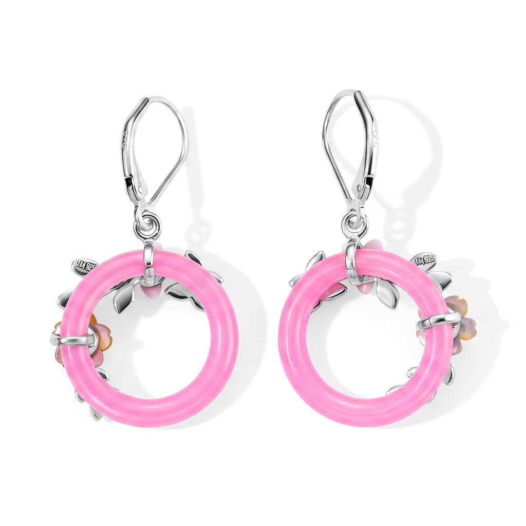 JARDIN KOLLEKTION D'Joy Rosa Jade, Gelbes Perlmutt (6mm) Ohrringe 925 Silber Rhodiniert 12.00 ct