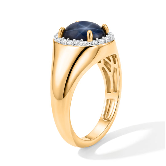 D'Joy AA blauer Stern Saphir und Moissanit Ring, 925 Silber 750 Gelbgold Vermeil - 3,33 ct.