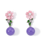 JARDIN KOLLEKTION D'Joy Gefärbte lila Jade, Weiße Süßwasser Perle (3-4mm) Ohrringe 925 Silber Rhodiniert 20.00 ct