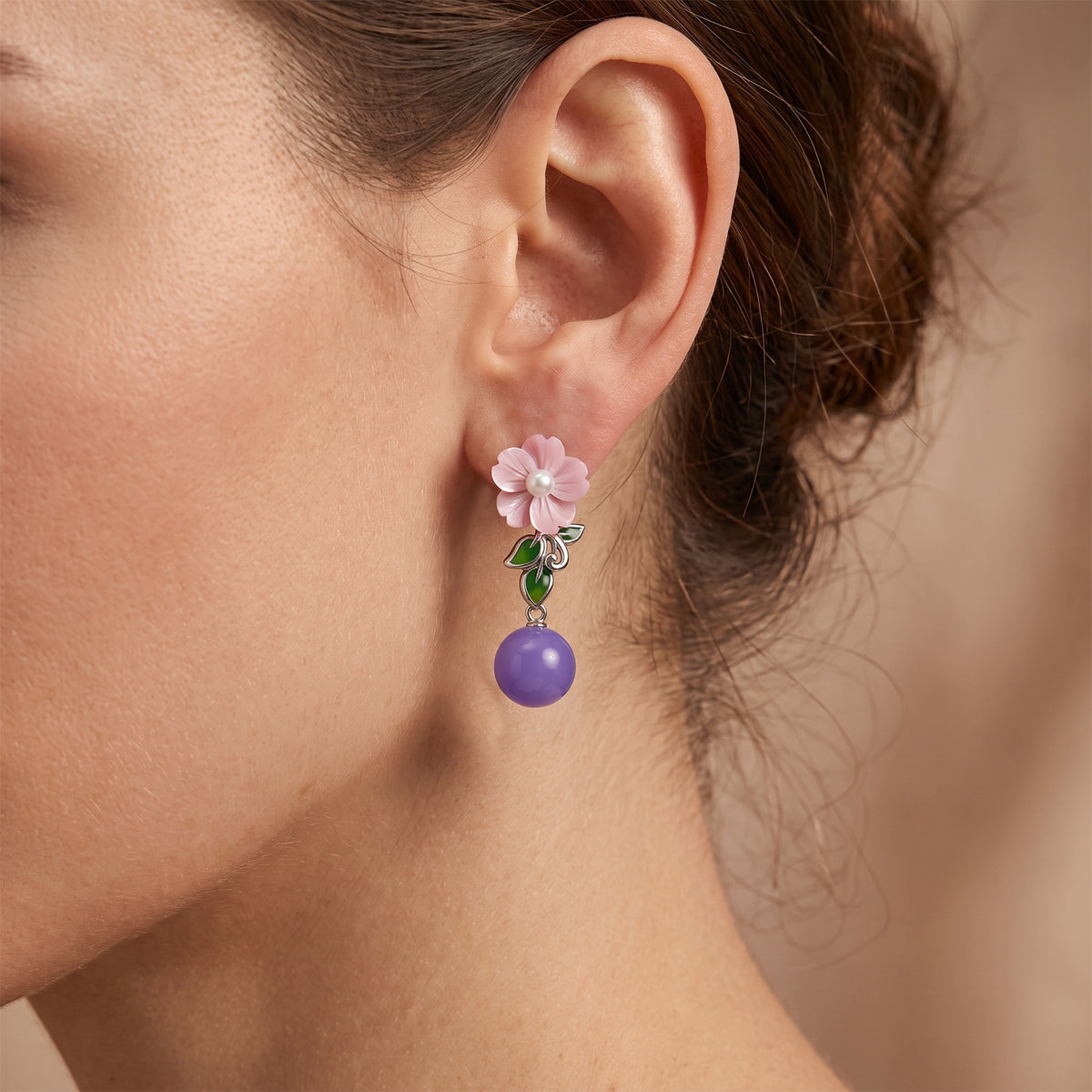 JARDIN KOLLEKTION D'Joy gefärbte lila Jade, weiße Süßwasser Perle (3-4mm) und rosa Perlmutt Ohrringe, 925 Silber rhodiniert