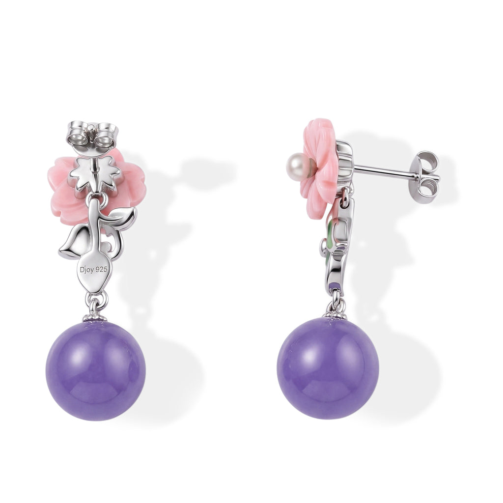 JARDIN KOLLEKTION D'Joy Gefärbte lila Jade, Weiße Süßwasser Perle (3-4mm) Ohrringe 925 Silber Rhodiniert 20.00 ct