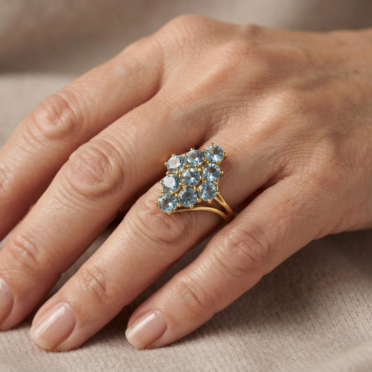 EverTrue AA blauer Apatit Ring, Bronze mit Gelbgold E-Beschichtung - 2,66 ct.