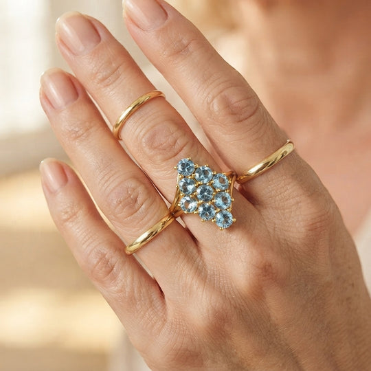 EverTrue AA blauer Apatit Ring, Bronze mit Gelbgold E-Beschichtung - 2,66 ct.