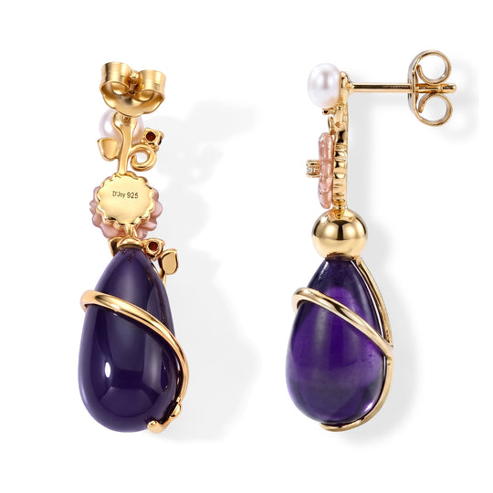 JARDIN KOLLEKTION D'Joy Lila Jade, Roter Granat Ohrringe 925 Silber Vergoldet 30.23 ct