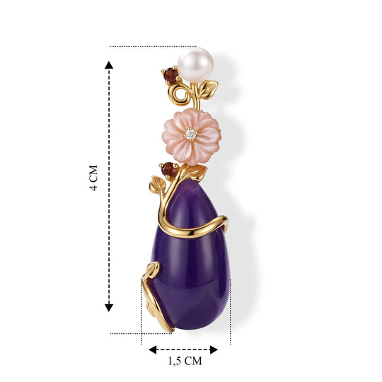 JARDIN KOLLEKTION D'Joy Lila Jade, Roter Granat Ohrringe 925 Silber Vergoldet 30.23 ct