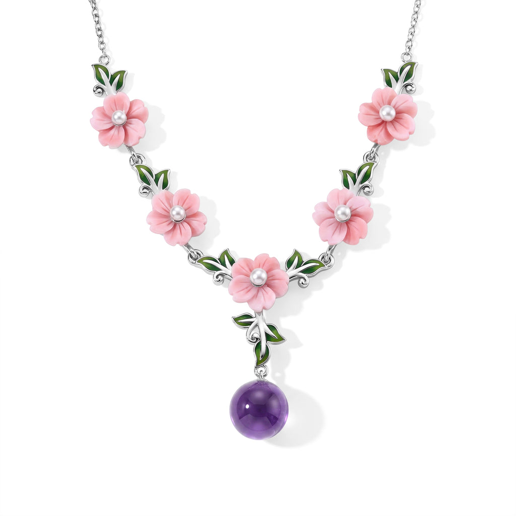 JARDIN KOLLEKTION D'Joy Gefärbte lila Jade, Weiße Süßwasser Perle (3-4mm) Halskette ca. 45 cm 925 Silber Rhodiniert 18.00 ct